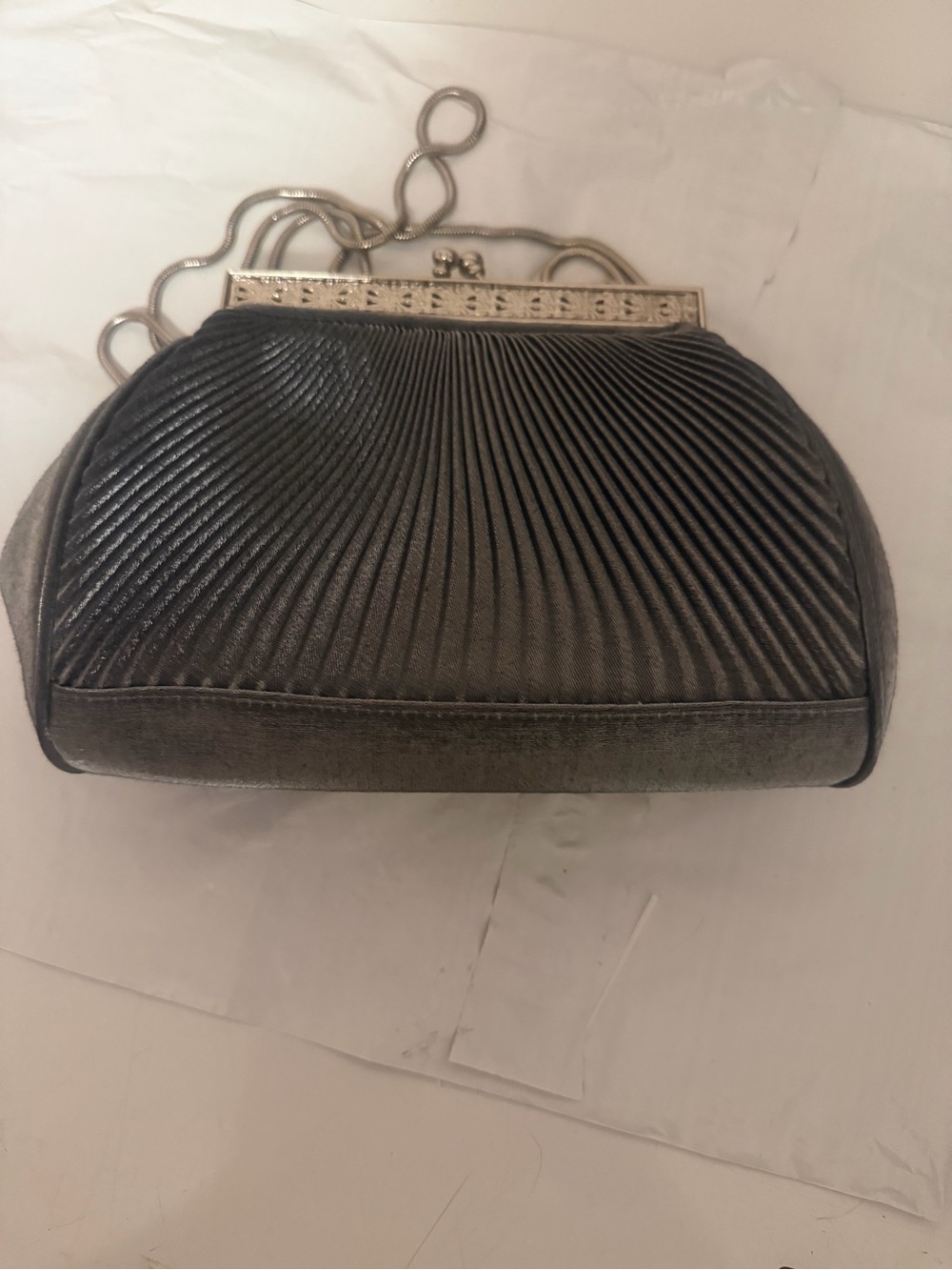 Preston & York Metallic Pleated Frame Clutch - Silver